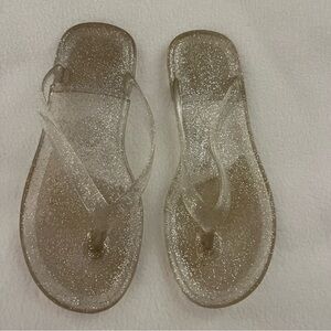 Wonder Nation “clear” gold flip flops.